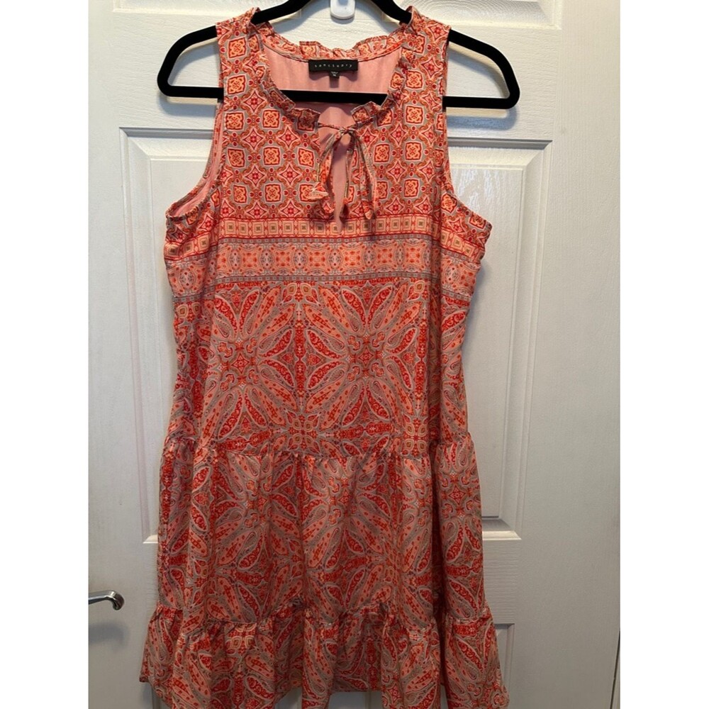 Sanctuary Lightweight Sleeveless Paisley Shift Dress - Coral Gray Lined Size M